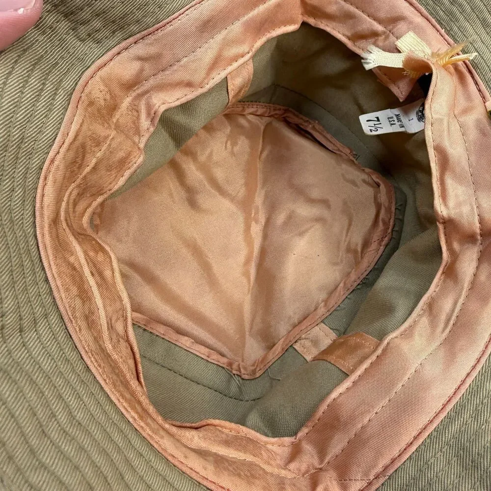 Vintage LL Bean Bucket Hat Size 7 1/2 Made in USA Union Plaid Tan Beige